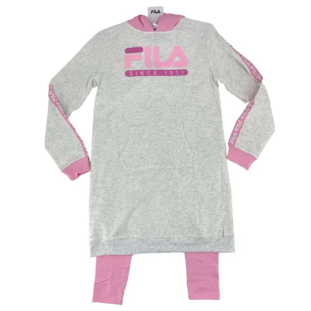 Fila | Girl's Sweater Dress Set | 2 Pieces | Light Grey & Pink | Various Sizes